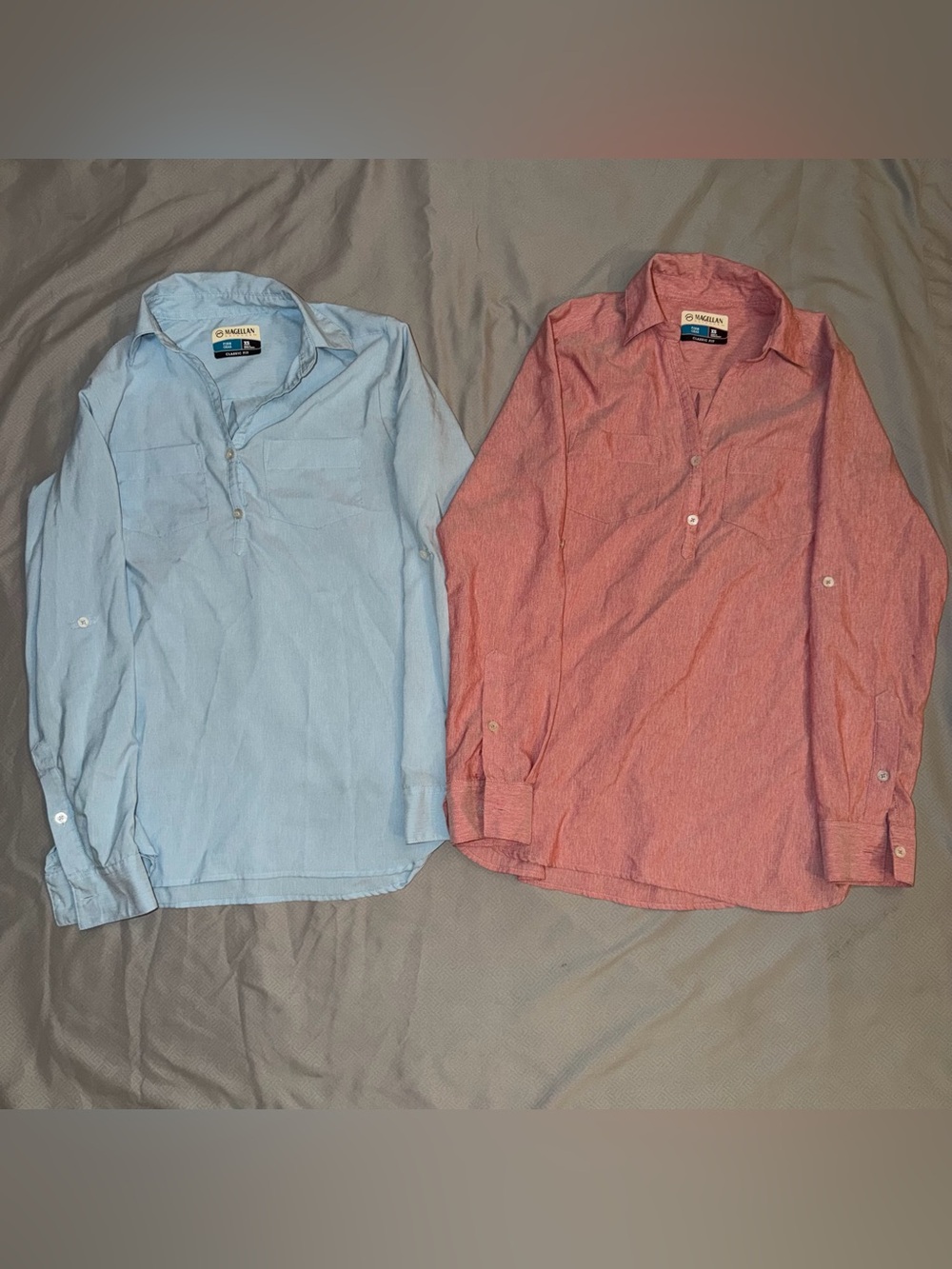Magellan Outdoors Men’s Button-Down Shirt Pair - Light Blue & Red